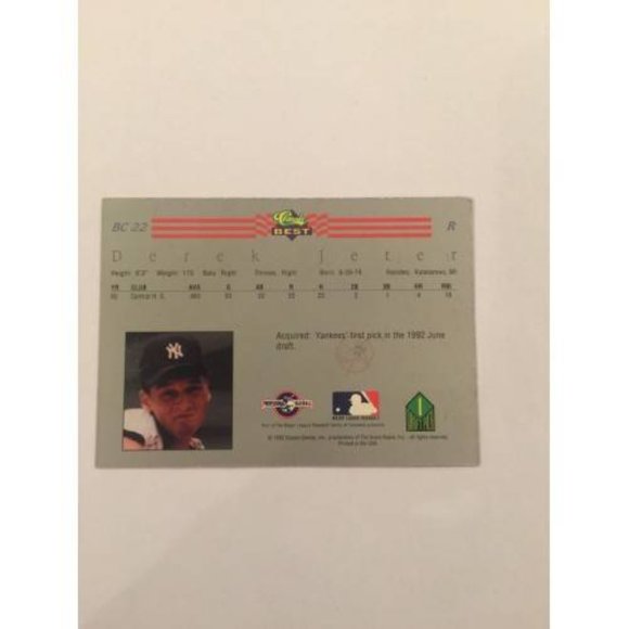 1992 Derek Jeter Classic Best Blue Bonus ROOKIE Card #BC22 (021) - Picture 2 of 2